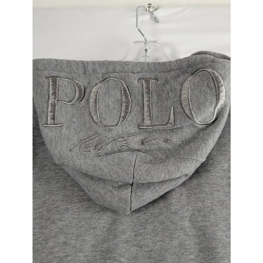 Polo‎ Ralph Lauren Mens Medium Pullover Sweatshirt Embroidered Hood Gray